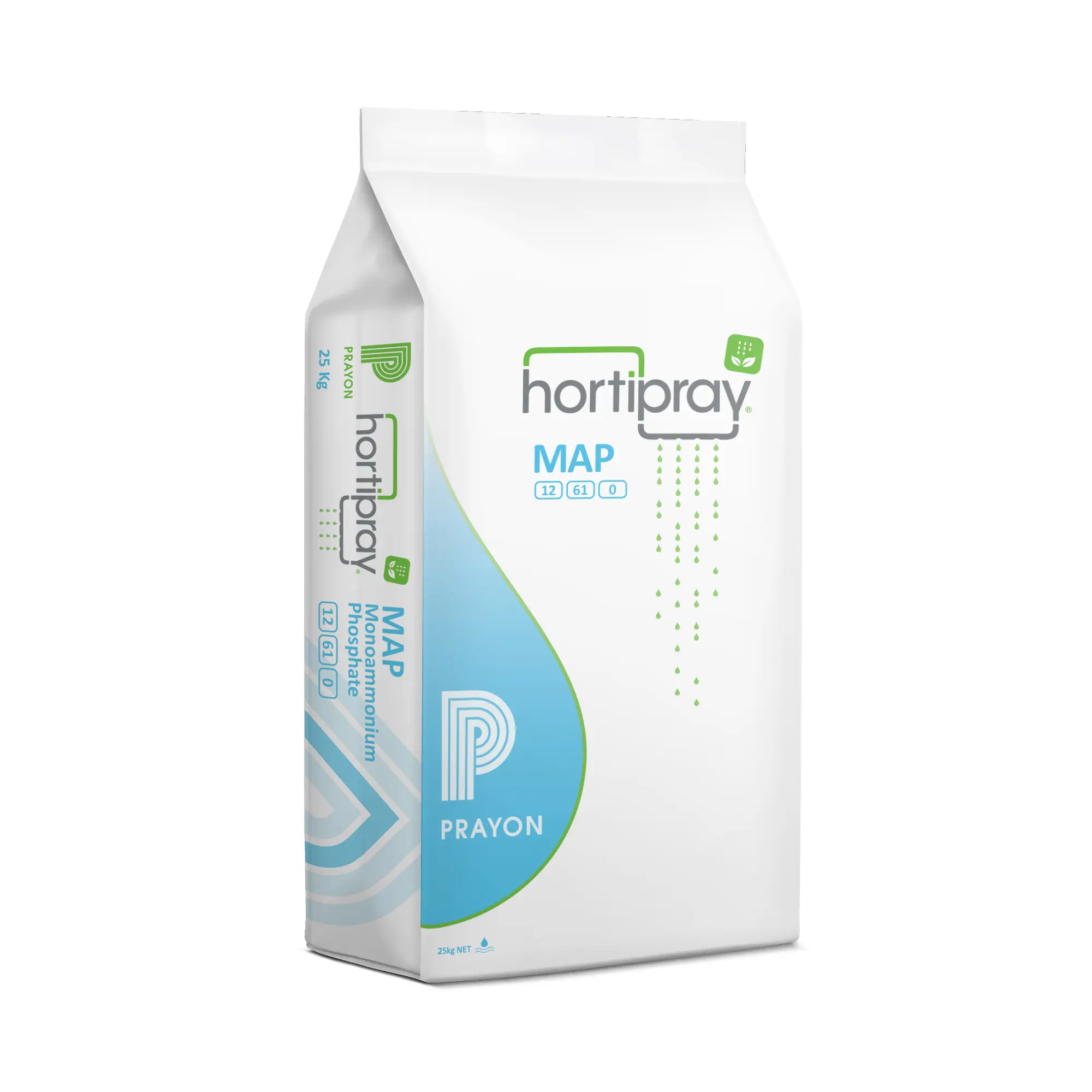a 25 kg bag of Hortipray MAP (Monoammonium Phosphate) fertilizer from the brand Prayon